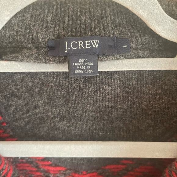 Vintage J. Crew Red Gray Lambswool fairisle Quater Zip Sweater Mens Large - Picture 5 of 5